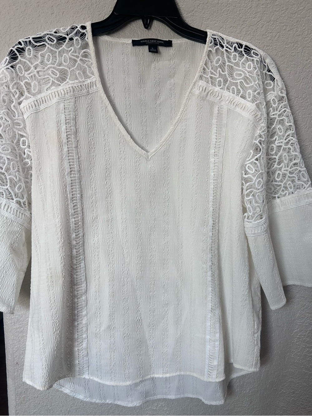 Marc New York White V-Neck Lace Yoke Tunic